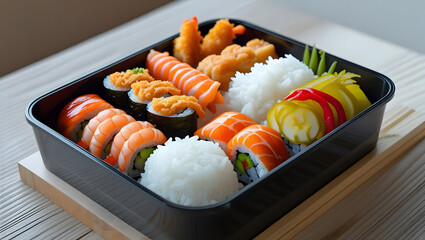 Fresh sushi rolls served on a plate with chopsticks in traditional Japanese style
