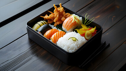 Fresh sushi rolls served on a plate with chopsticks in traditional Japanese style