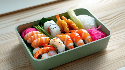 Fresh sushi rolls served on a plate with chopsticks in traditional Japanese style
