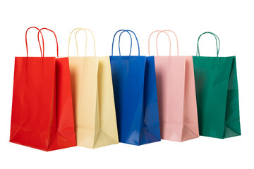 Colorful Glossy Paper Shopping Bags,  isolated on transparent background, PNG