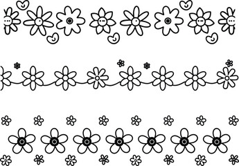 Vector art of three charming black and white floral borders isolated on transparent background, perfect for adding a touch of elegance to your projects