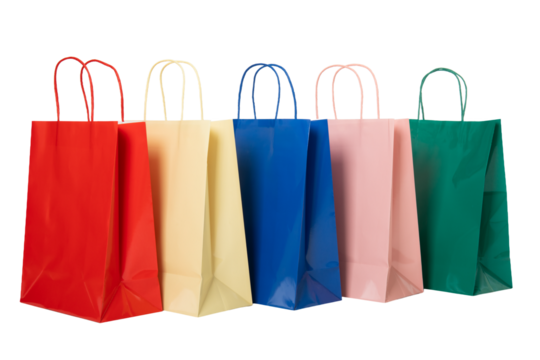 Colorful Glossy Paper Shopping Bags,  isolated on transparent background, PNG