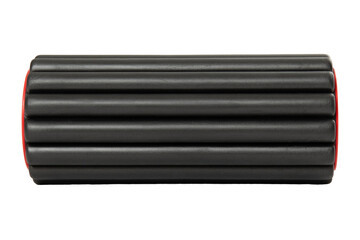 Black foam roller with grooves – isolated on transparent background, PNG, front view