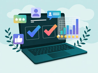 Fototapeta premium Laptop displaying survey results data analysis insights feedback