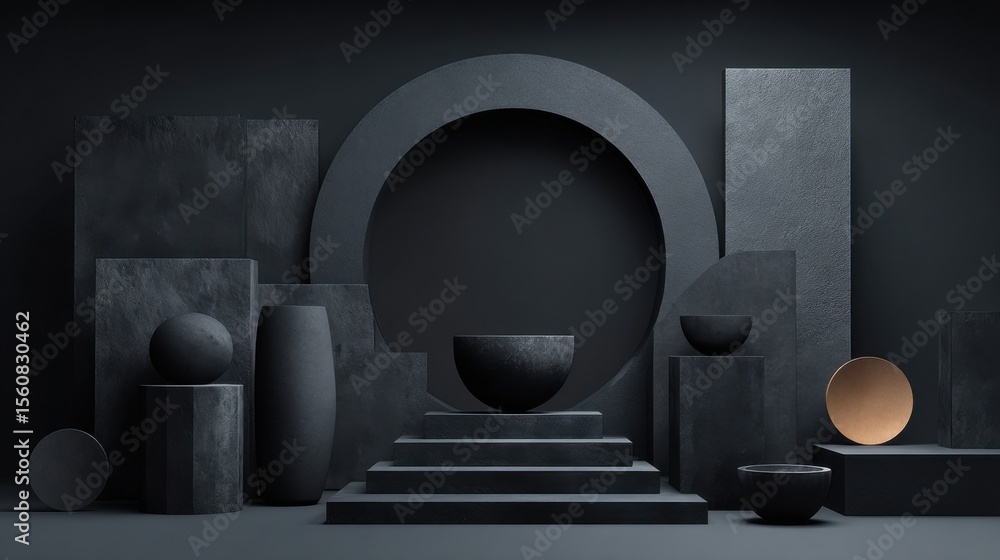 Aufkleber a striking arrangement of various geometric shapes in different textures and sizes is showcased agai
