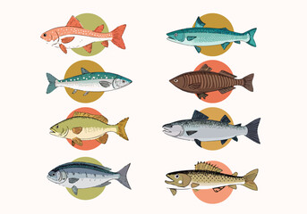 Fishing Vector Set – Flat Icons of Popular U.S. Fish
