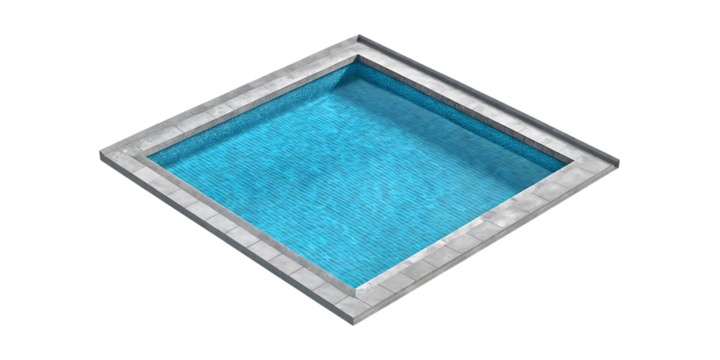Swimming pool with blue water and stone border isolated on a transparent background