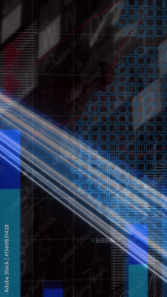Poster animation of lights, graphs and data on digital screen
