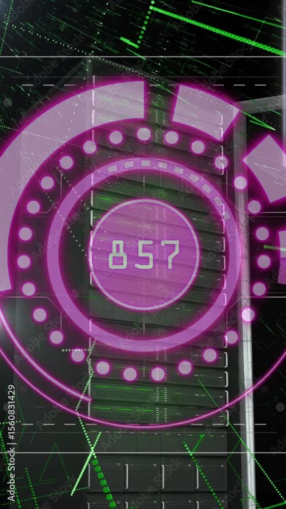 Poster animation of purple circle with numbers over space with green lines