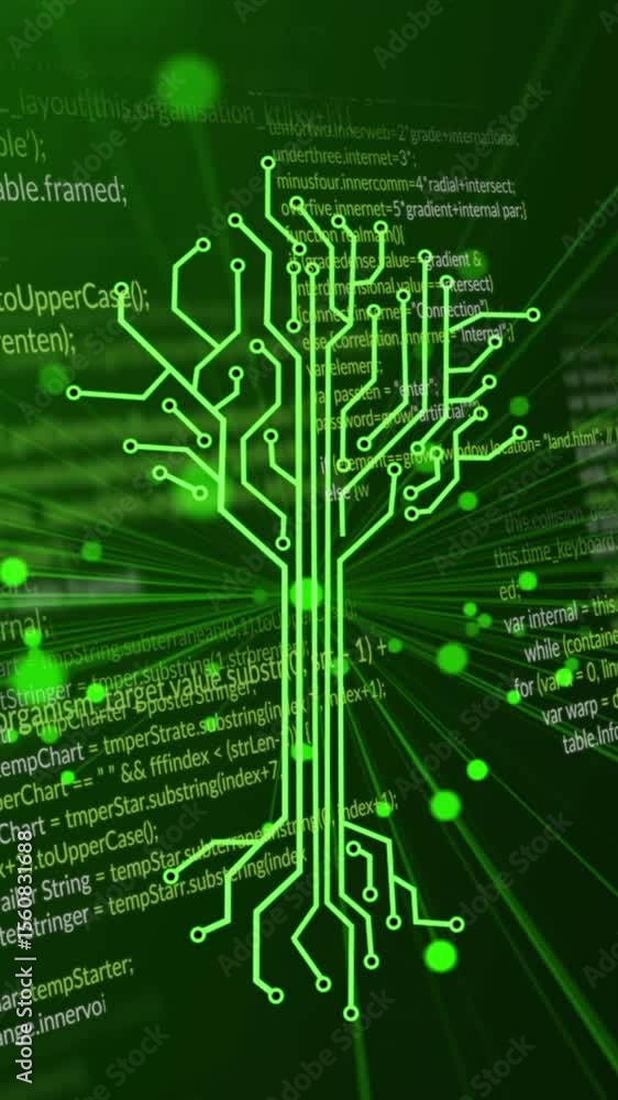 Poster animation of integrated circuit over data processing on digital screen
