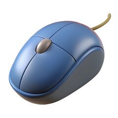 Isolated blue computer mouse with cable for pc or laptop use and desktop navigation peripherals device