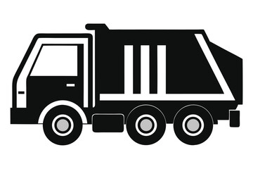 Graphic Silhouette of Black Garbage Truck with Three Vertical Lines, Clean Design