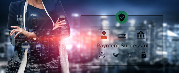 Successful transaction message showing secure payment. Payment confirmed, secured, payment...