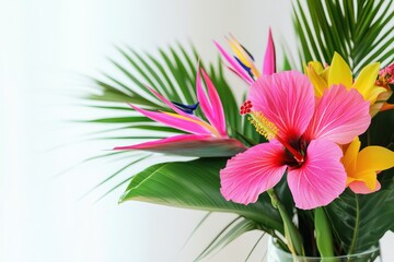 Cheerful Tropical Bouquet with Pink Hibiscus