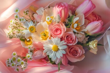 Vibrant Bouquet of Mixed Roses in Full Bloom