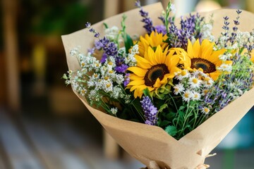 Wildflower Bouquet with Bright Sunflowers for a Natural Floral Charm