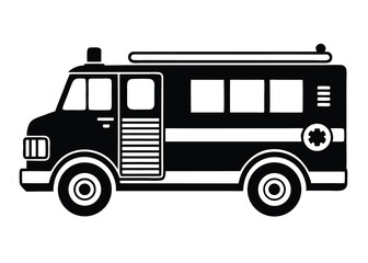Simple Black and White Vector Illustration of an Ambulance Emergency Vehicle Icon