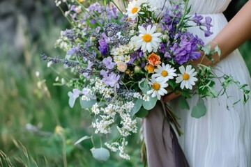 Wildflower Bouquet with Lavender and Meadow Blooms. Floral Bouquet Background