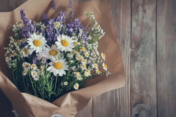 Wildflower Bouquet with Lavender and Vibrant Blooms. Floral Bouquet Background
