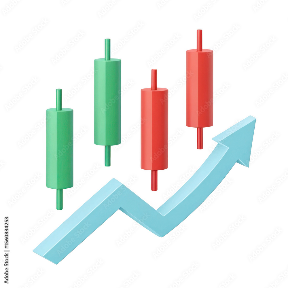 Poster 3d realistic candlestick chart with upward trend isolated on transparent background