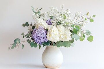 Lavender and White Hydrangea Bouquet with Soft Blooming Petals. Floral Bouquet Background