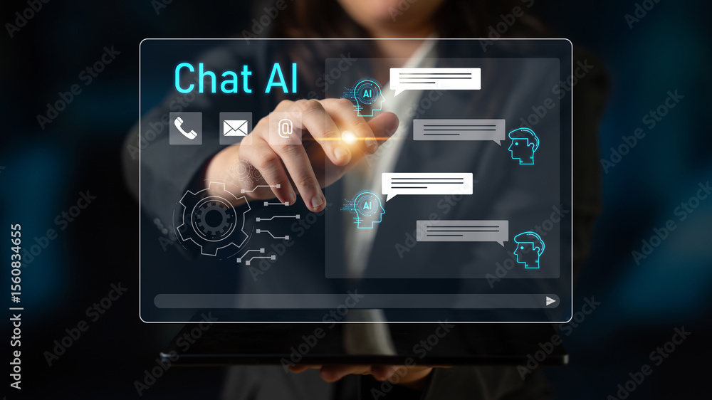 Poster ai chatbot interface facilitates communication, chatbot, and ai interaction for automated user suppo