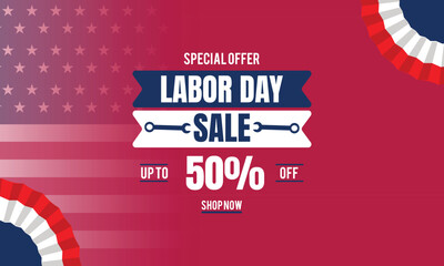 USA labor day sale background promotion advertising banner template with american flag and balloons.