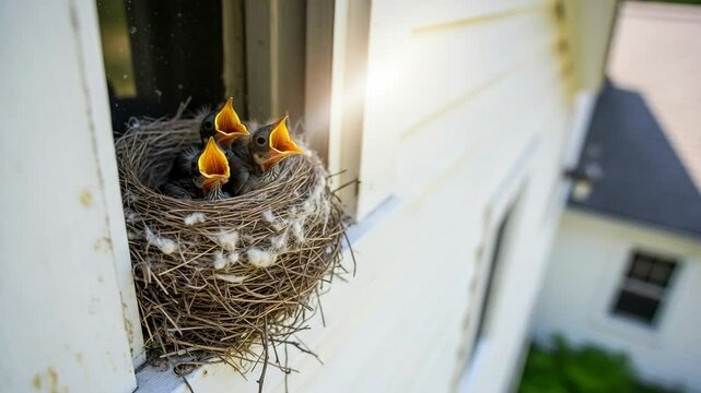 Nest of Hope: Hungry Baby Birds Await Feeding, Symbolizing New Life, Family, and Nature's Delicate Beauty, Evoking Warmth and Caring (157/180)