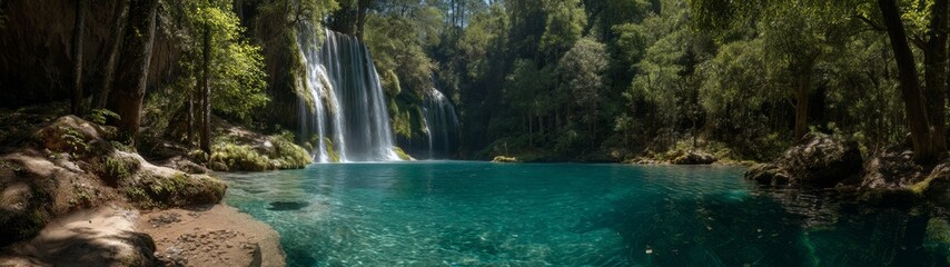 Fototapeta premium Scenic waterfall adventure nature hdr 360 degrees hdri panoramic view