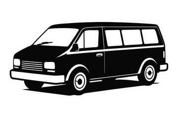 Black and White Illustration of a Cargo Van with Distinct Stripes and Design
