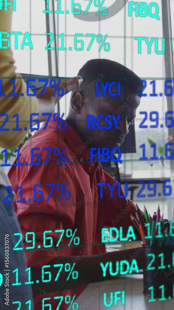 Poster animation of data processing over diverse group of business people