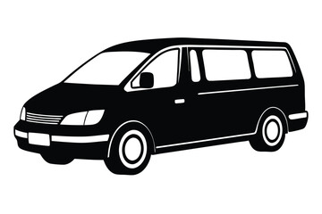Silhouette Illustration of a Black Minivan with Distinct Window and Wheel Details