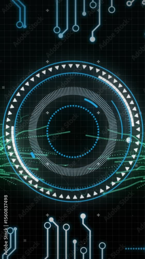 Poster animation of scope scanning and data processing over computer circuit board
