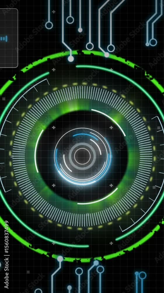 Poster animation of scope scanning and data processing over computer circuit board
