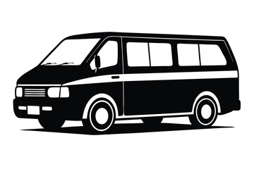 Silhouette Illustration of a Black Passenger Van with a White Stripe Detail
