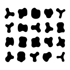 Collection of twenty organic black irregular blob shapes with rounded edges on a white background. SVG