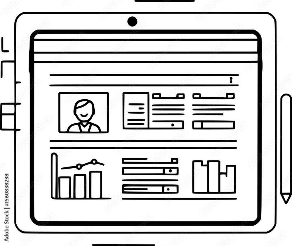 Poster tablet with digital report linear outline vector icon for business and data use