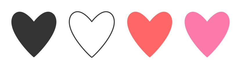 Obraz premium Basic heart icons vector in black, white, red, pink colors — designed for love, Valentine's Day, or wedding themes. Simple, flat, and adaptable.