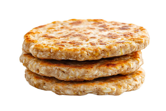 Three oatcakes stacked with white background, isolated shot