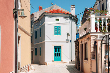 Old street in the center of Omisalj, Krk island, Croatia