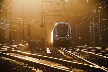 A commuter train on its way to the station