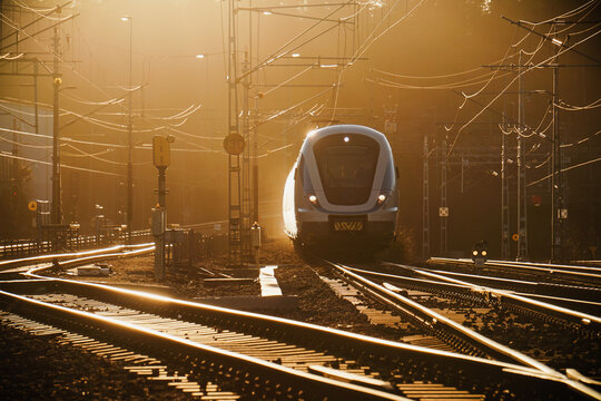 A commuter train on its way to the station
