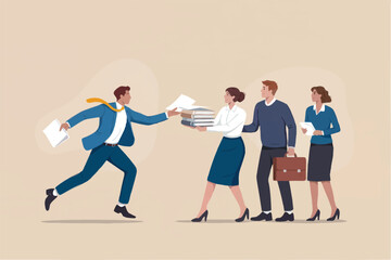 Business people exchanging documents and books isolated on transparent background