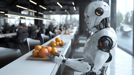 Fototapeta premium Robot serving food in modern office