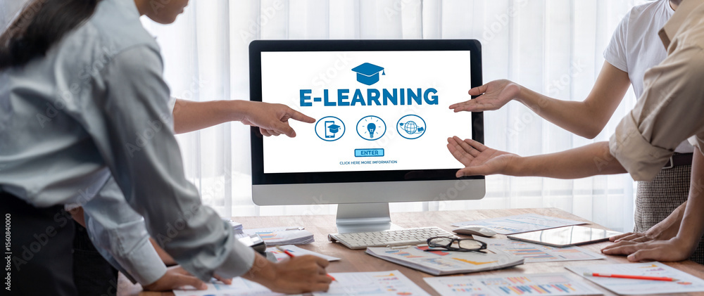 Poster E-learning website with brisk sofware for student to study online on the internet network