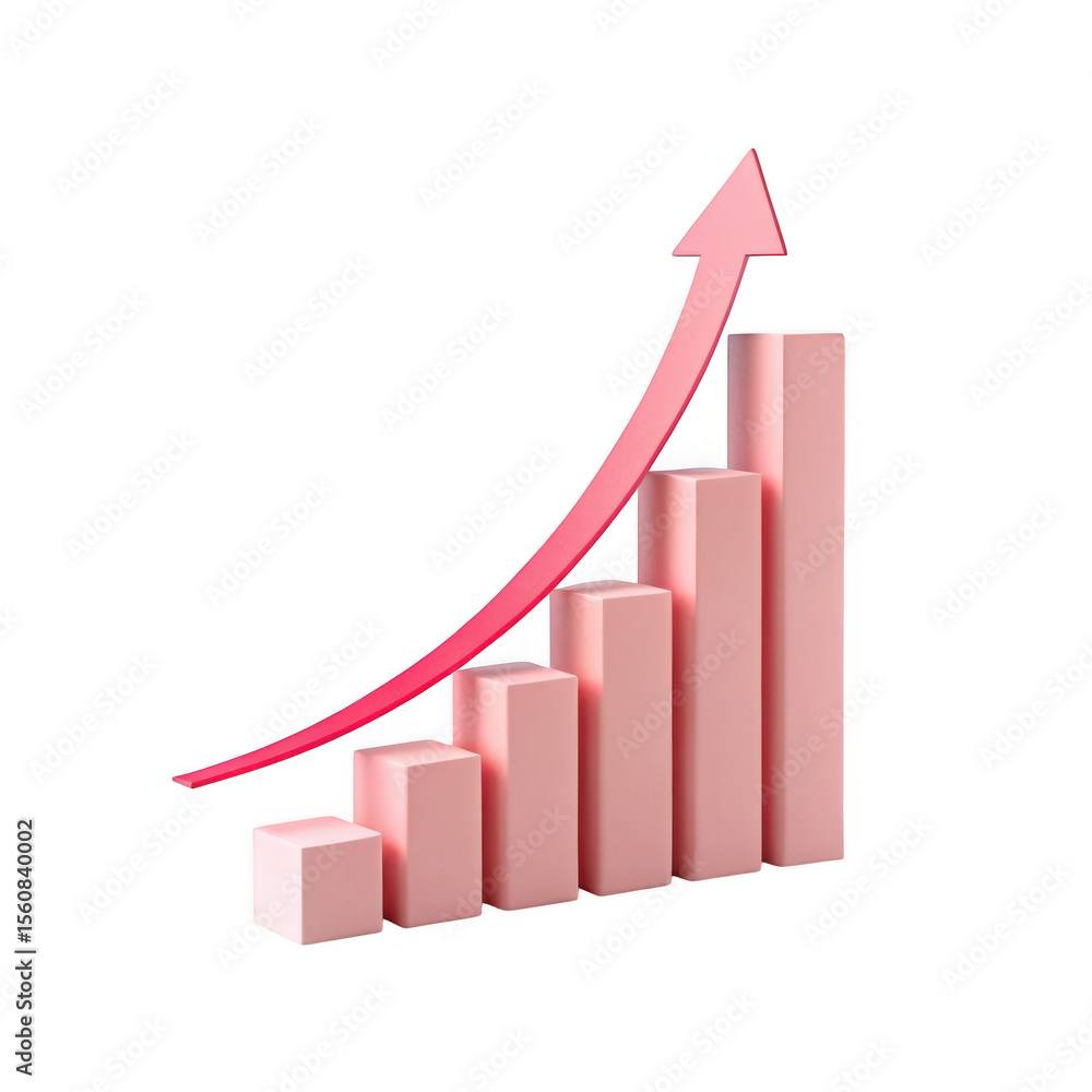 Poster 3d render of pink growth chart with red arrow isolated on transparent background