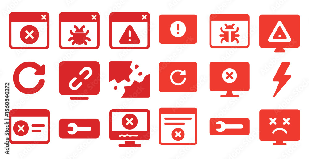Poster collection of red icons with the word 