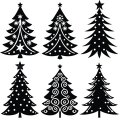 Obraz premium Christmas Tree Silhouettes Vector Pack Set