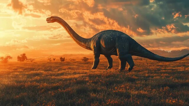 Brachiosaurus dinosaur walking in Savannah jurassic Extinct prehistoric animal