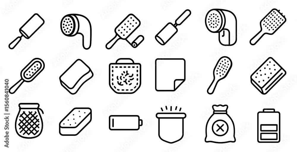 Poster collection of various items such as a brush, comb, and a jar. the items are all lined up in a row, w